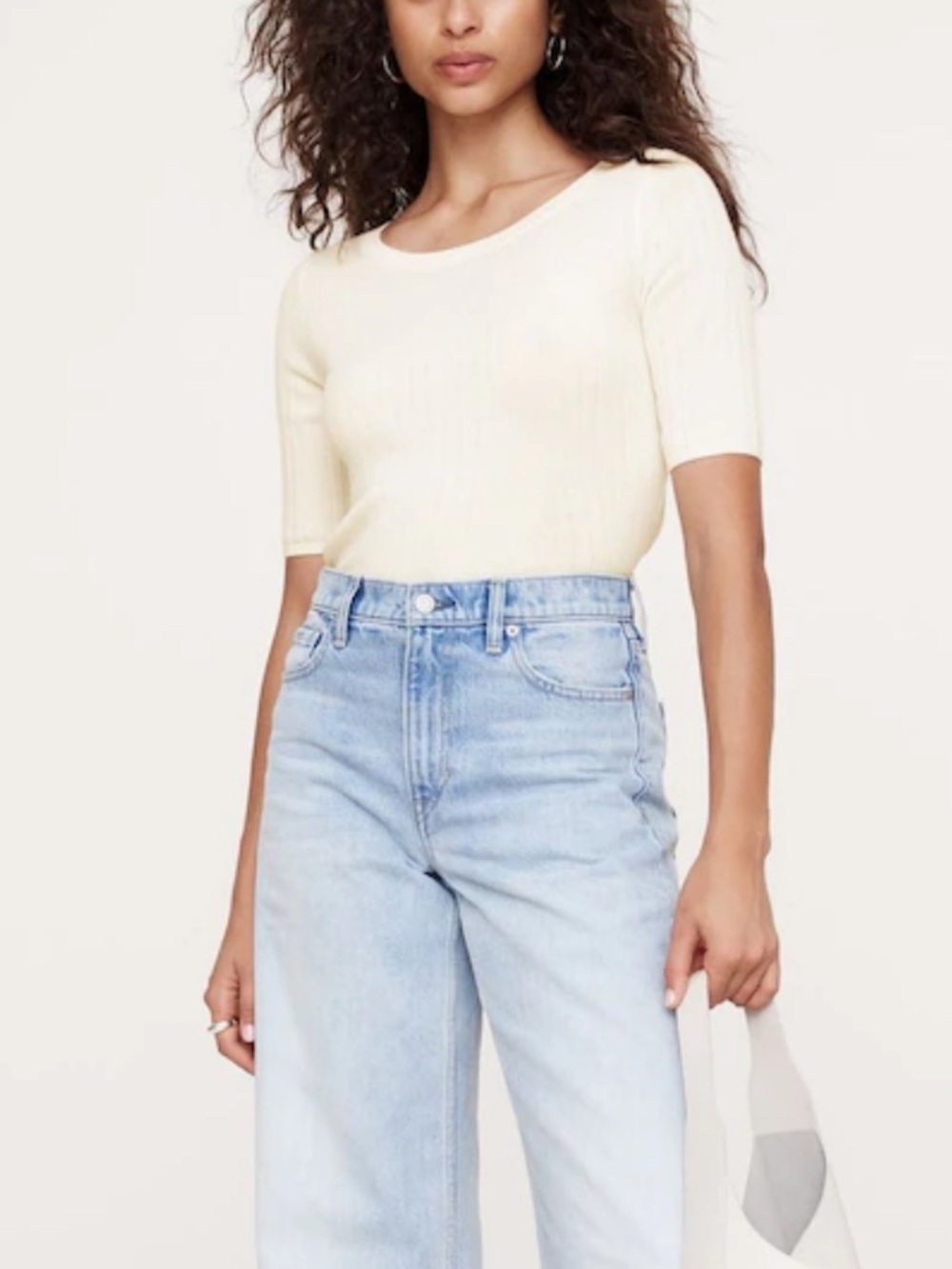 Banana Republic Merino Extra Fine Wool Ribbed Short Sleeve Sweater